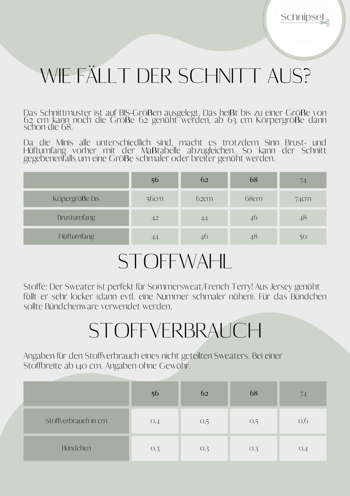 Freebook: Schnipsel Sweater 50-74