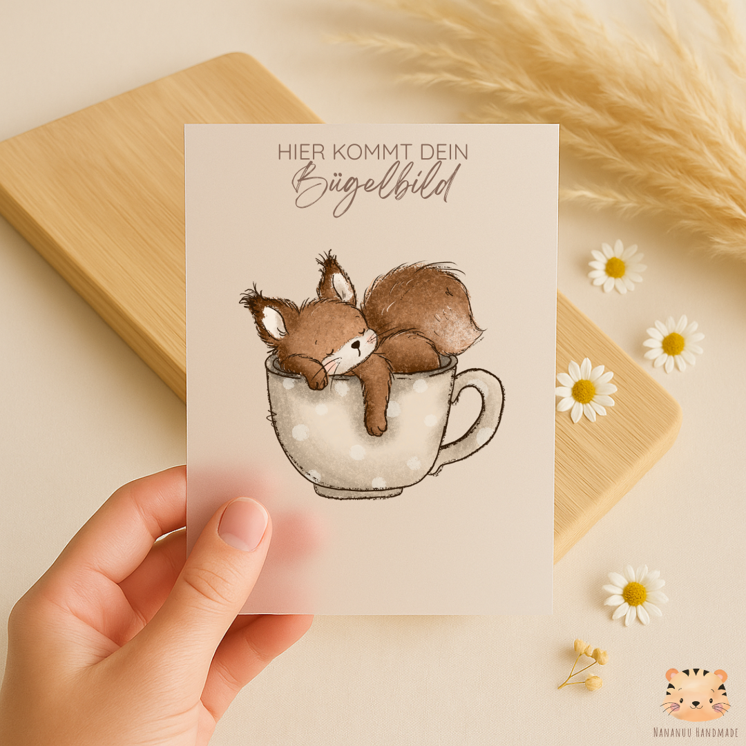 Vorbestellung: Bügelbild Tassenhörnchen