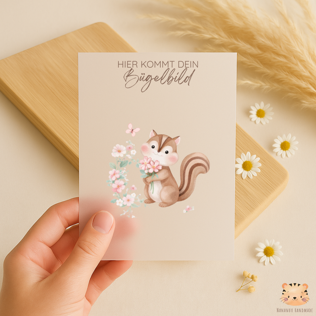 Vorbestellung: Bügelbild Blumenhörnchen