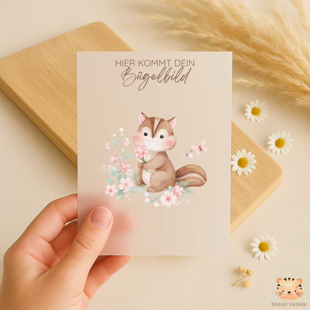 Vorbestellung: Bügelbild Blumenhörnchen