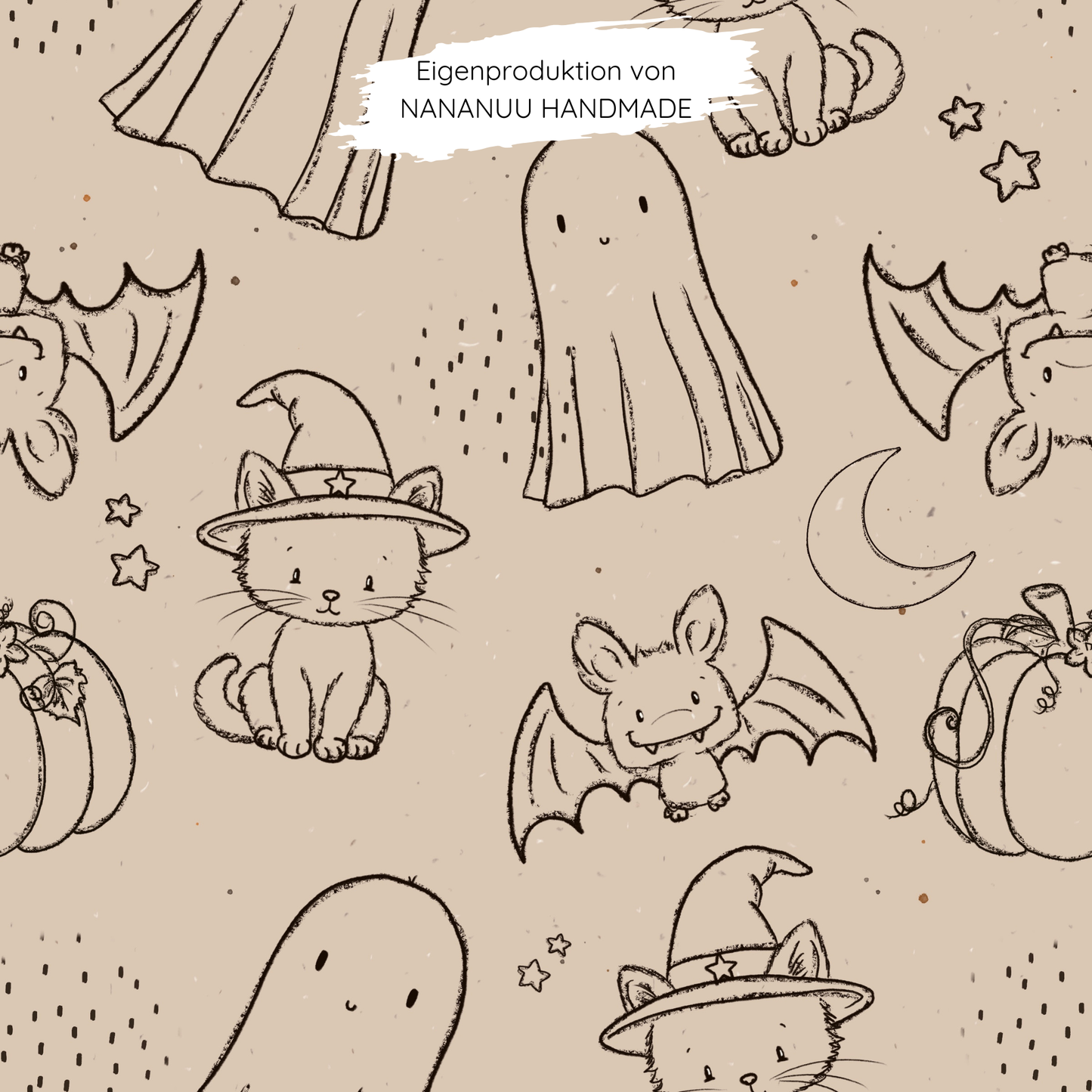 Vorbestellung: French Terry Doodle Halloween beige