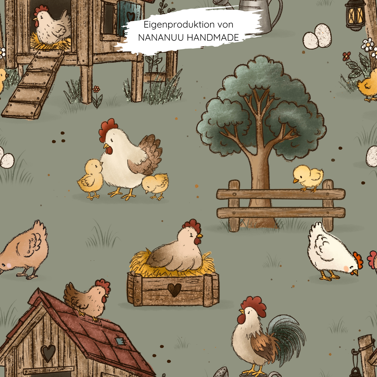 Vorbestellung: French Terry Hühnerfarm