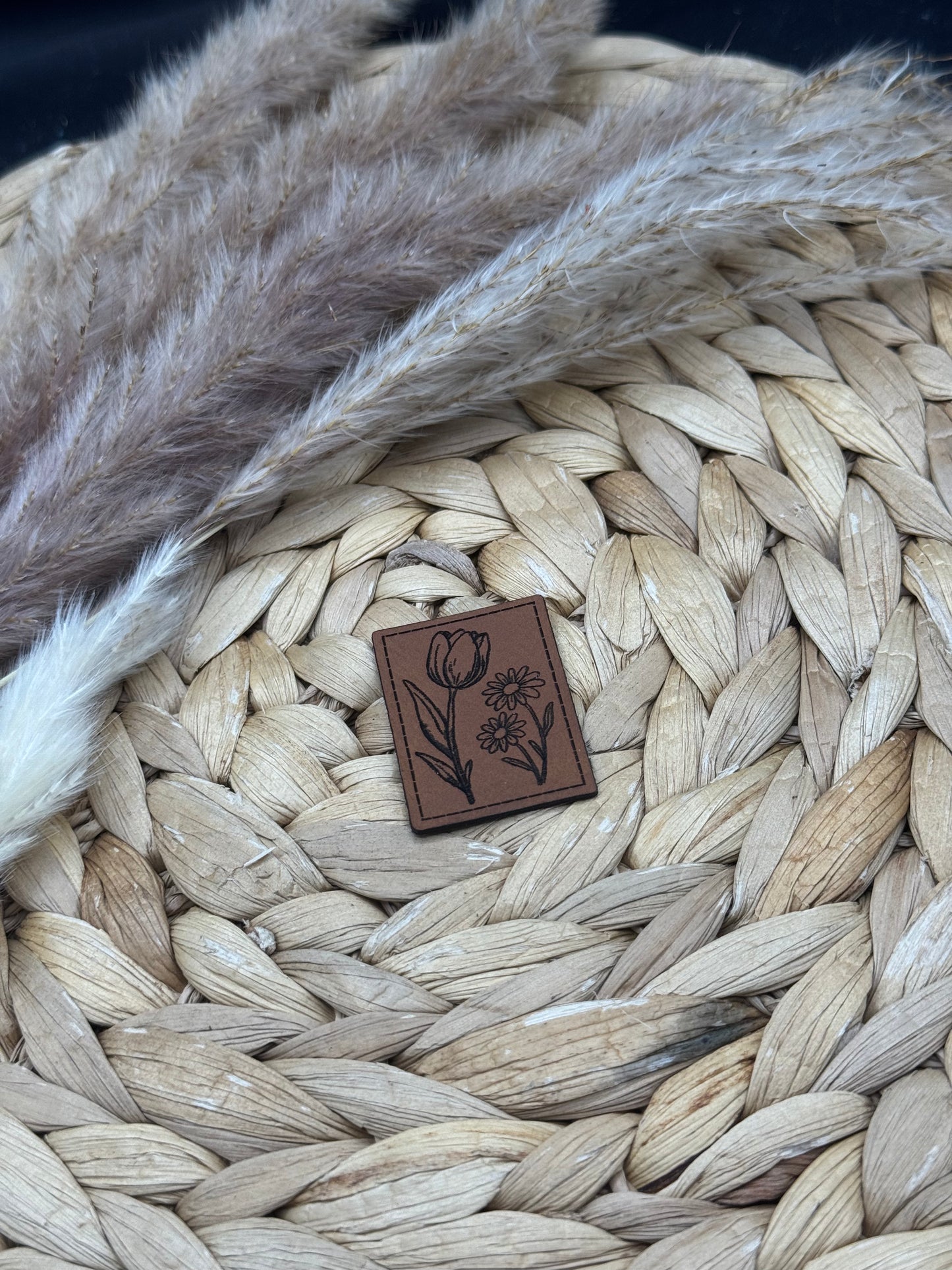 Kunstleder-Label Blumen