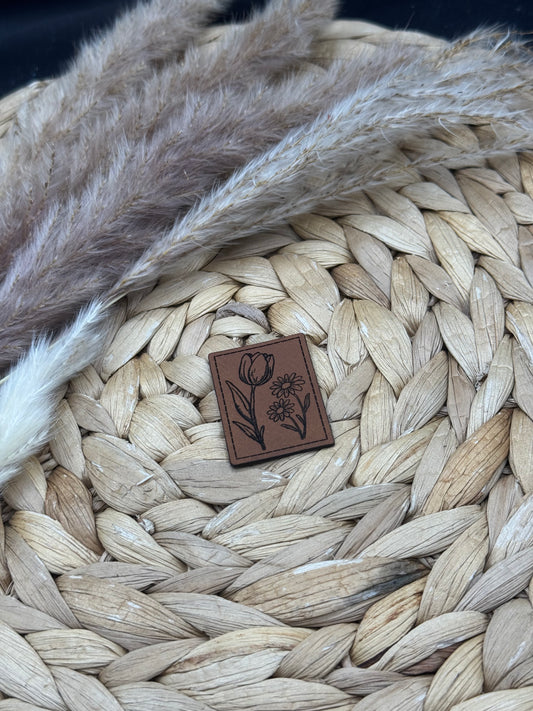 Kunstleder-Label Blumen