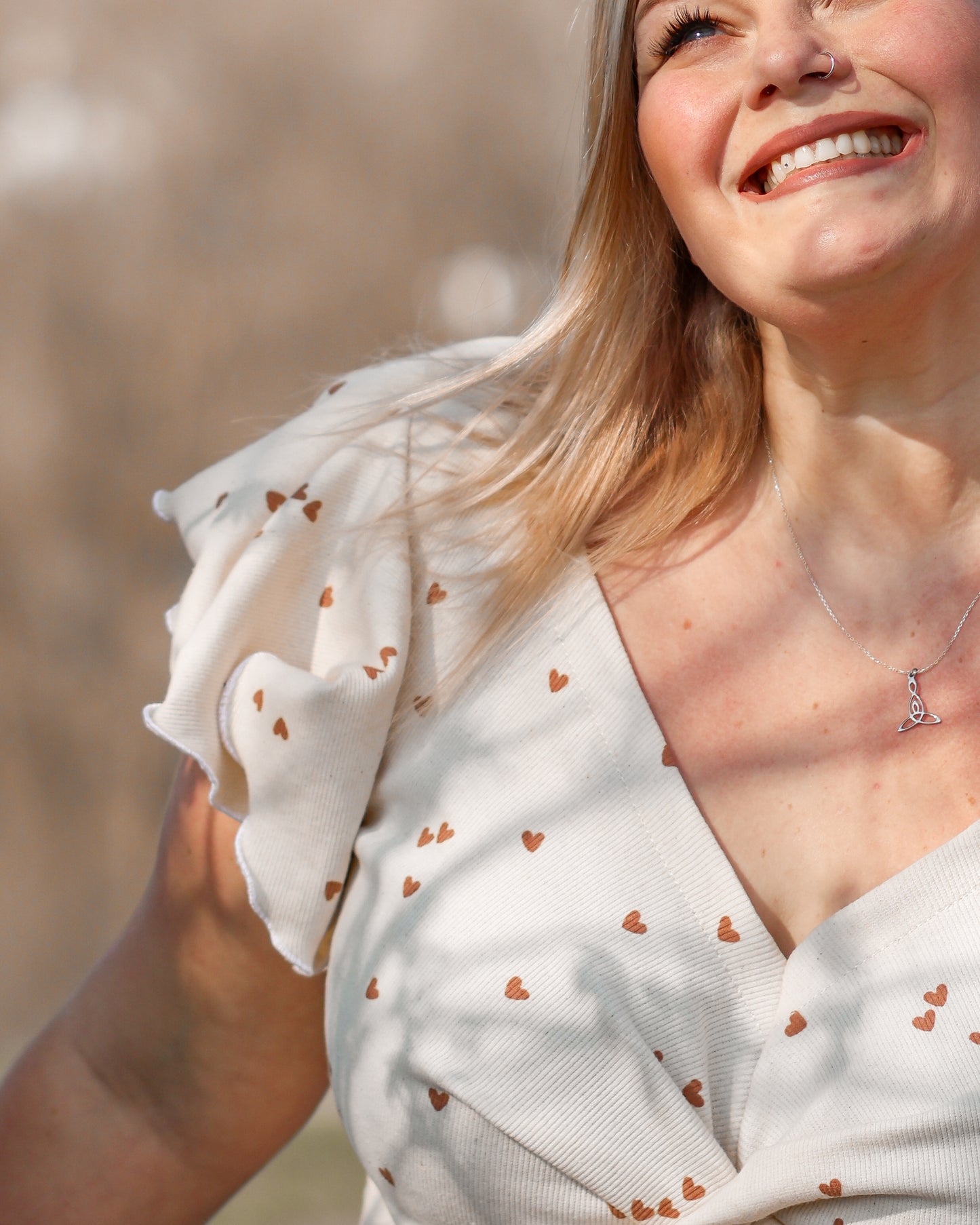 Rib-Jersey Herzregen cremebeige