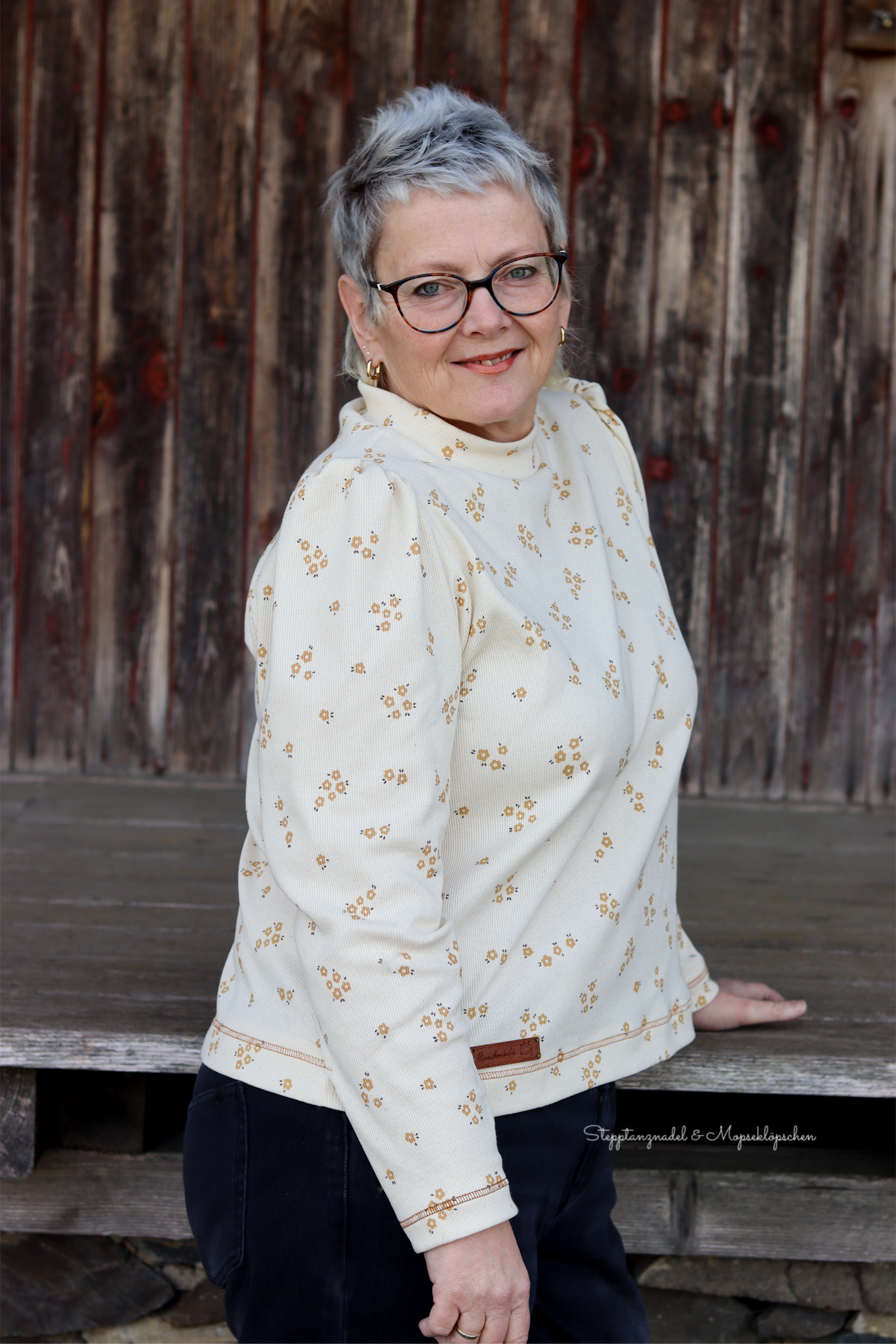 Rib-Jersey Blumen creme