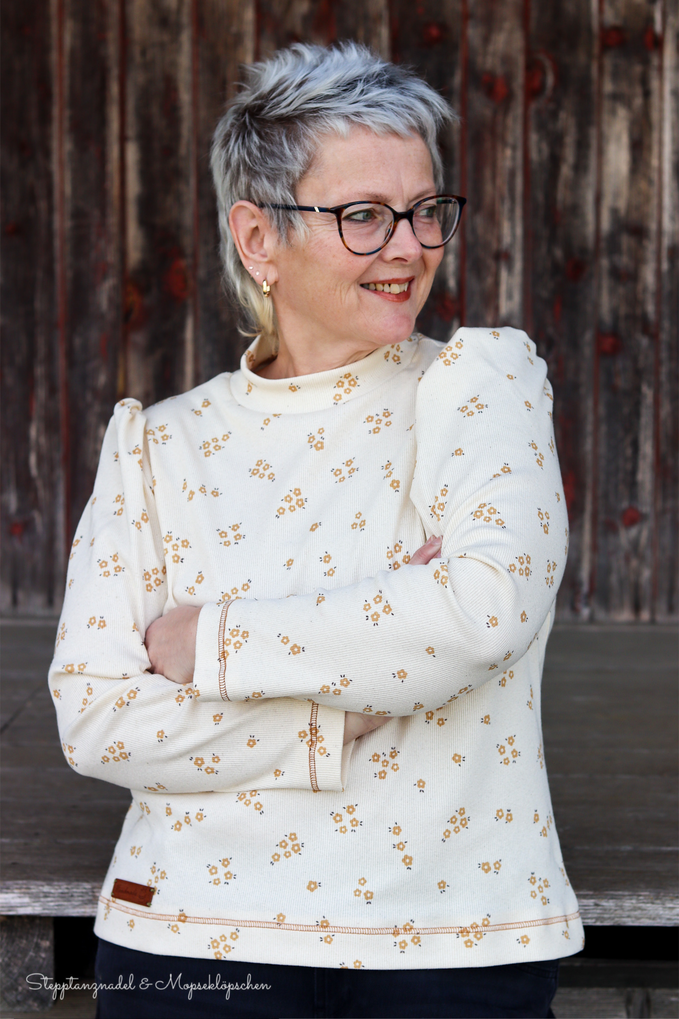 Rib-Jersey Blumen creme