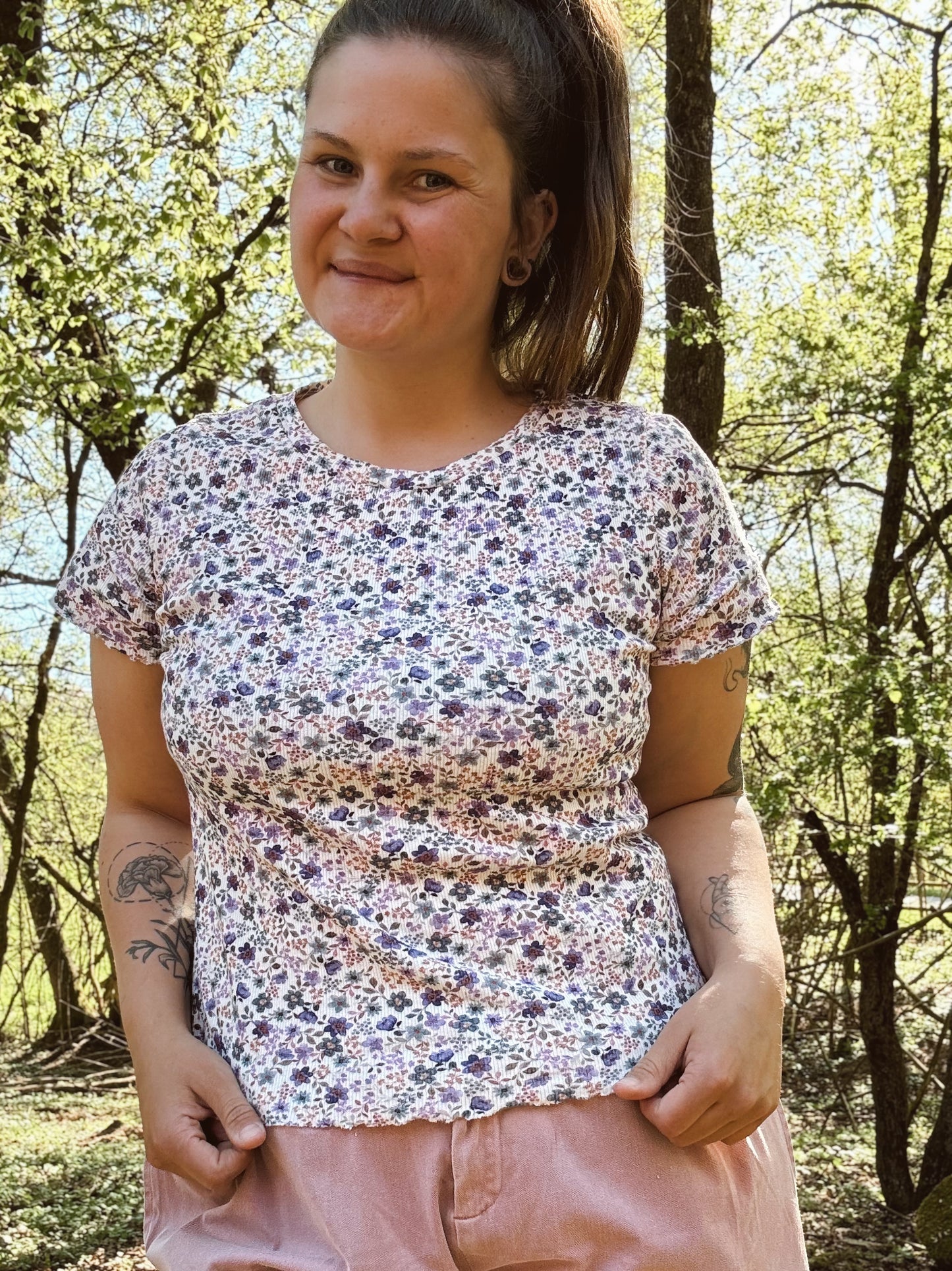Rib-Jersey Blumentraum lila